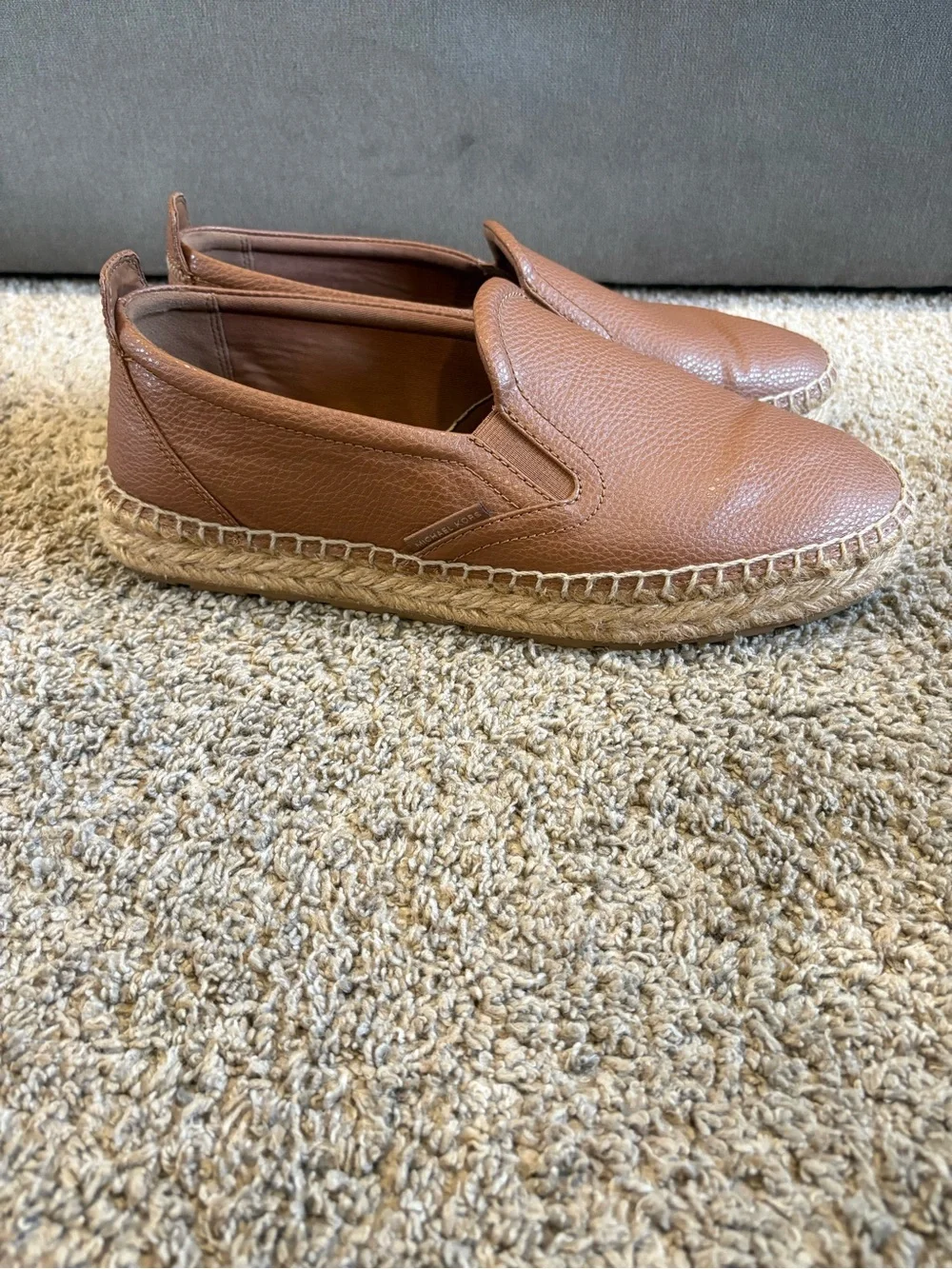 Michael Kors Tan Leather Slip-On Espadrille Loafers